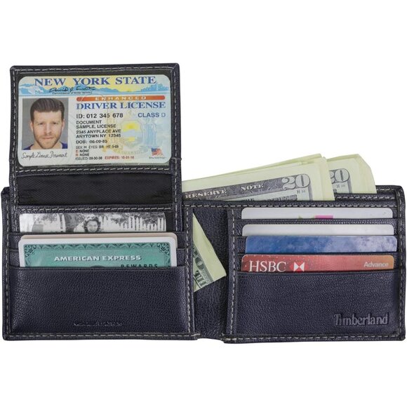 Men's Leather Passcase Security RFID Wallet, Navy Blue, One Size - Picture 9 of 12